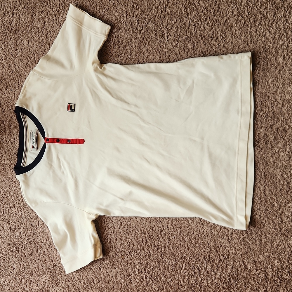 Fila Cream Short Sleeve Henley with Navy and Red Trim